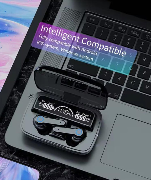 Wireless Earbuds, Bluetooth Headphones,TWS Bluetooth V 5.3, Large Screen, Touch Control, Dual LED Display, 5 Hours continues Playback (Earbuds), 20+ Hours total Playback, 280 Hours Standby Time.