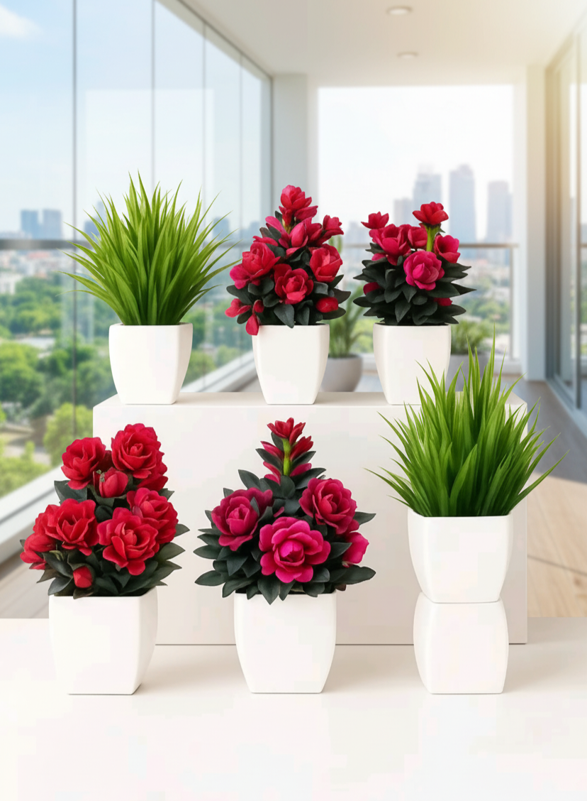 Elegant Artificial Flower & Plant Pot Set for Home Decor